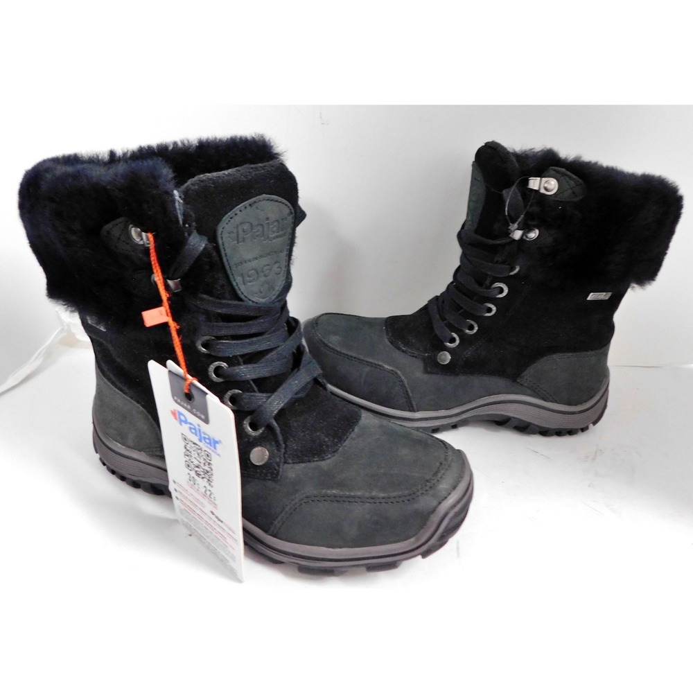 Pajar Womens Waterproof Sheepskin Lined Winter Boots Black Size 7-7.5 Abbie NWT